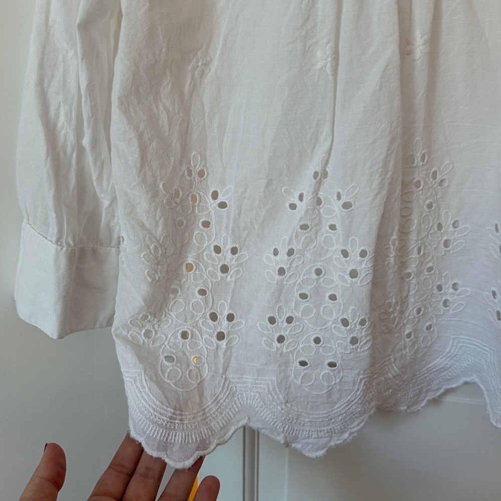 American Sweetheart White Embroidered 100% Cotton Tunic Blouse — Size L - Picture 3 of 4